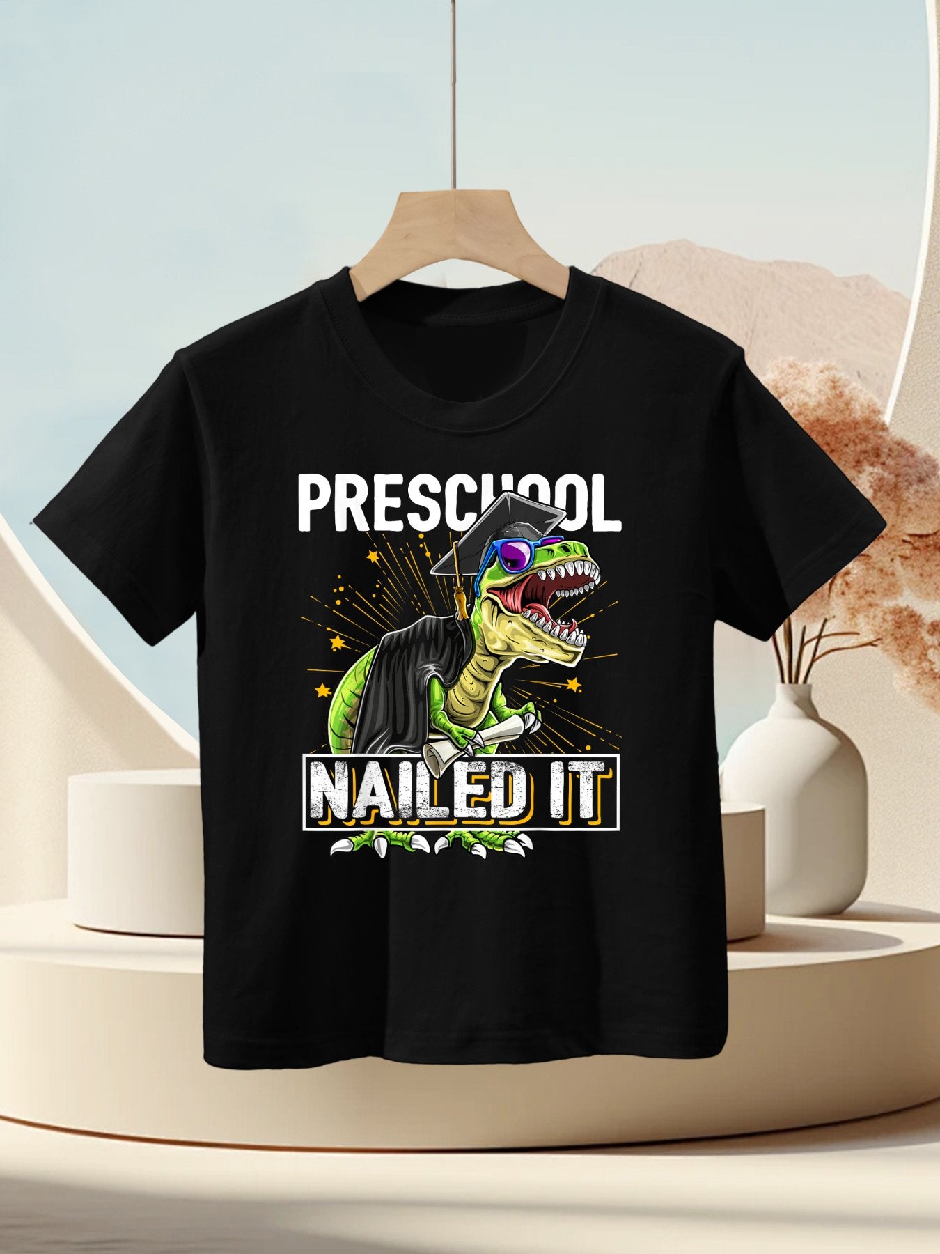 Preschool Nailed It T Rex Dinosaur Graduation Cap Gown Gift Kids T-Shirt