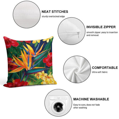 Tropical Paradise Hawaiian Birds of Paradise Illustration Soft Home Decor Throw Pillow