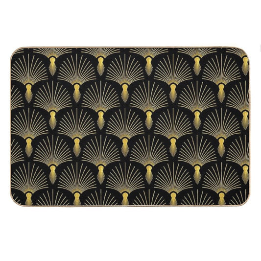 Vintage Hollywood Elegant Golden And Black Art Deco Bath Mat