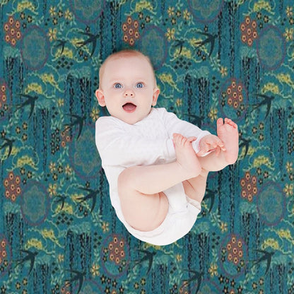 Japanese Garden in Teal Gold Red And Black Throw Blanket