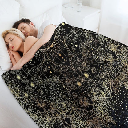 Blue Gold Mandala Floral Throw Blanket