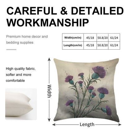 Scottish Traditional Purple Thistle Linen Throw Pillow Cover