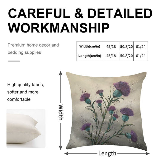 Scottish Traditional Purple Thistle Linen Throw Pillow Cover