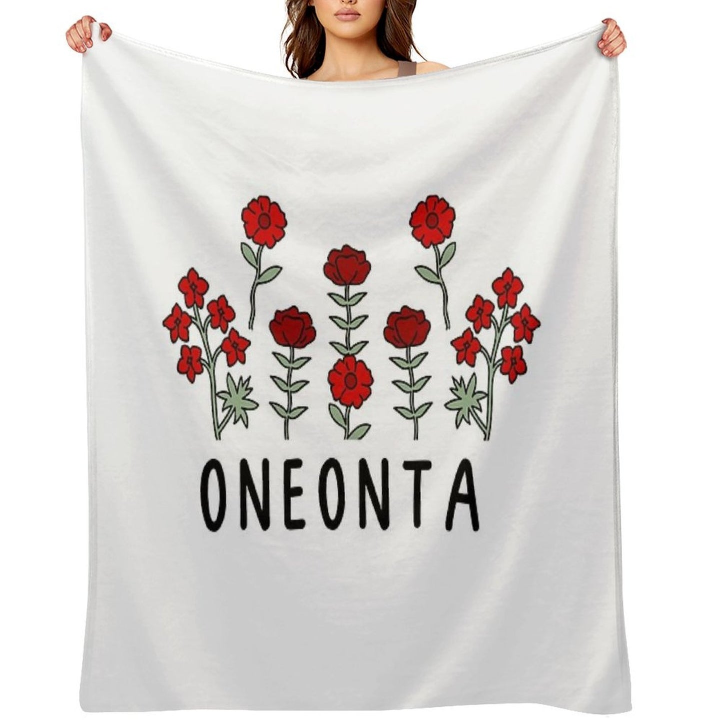 Oneonta Red Flowers DuoTone Throw Blanket