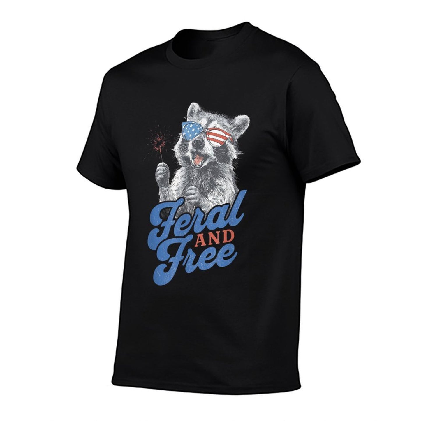 Feral & Free Funny Patriotic Racoon Feral And Free 4th July  Lightweight T-Shirt