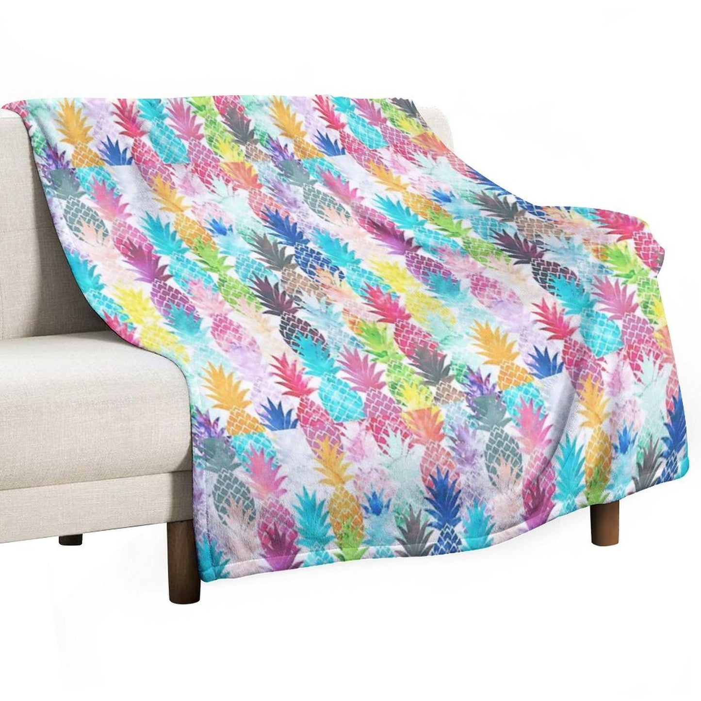Hawaiian Pineapple Pattern Tropical Watercolor Throw Blanket