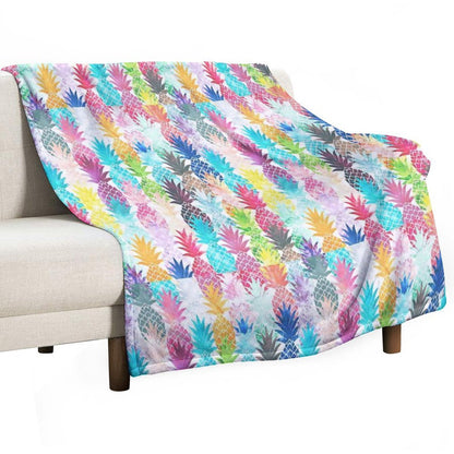 Hawaiian Pineapple Pattern Tropical Watercolor Throw Blanket