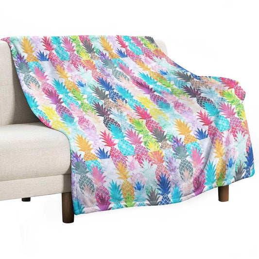 Hawaiian Pineapple Pattern Tropical Watercolor Throw Blanket