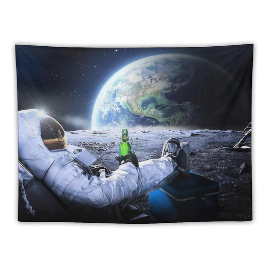 Astronaut on The Moon with Beer Tapestry