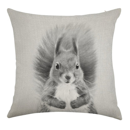 Squirrel 2 - Black & White Linen Throw Pillow Cover
