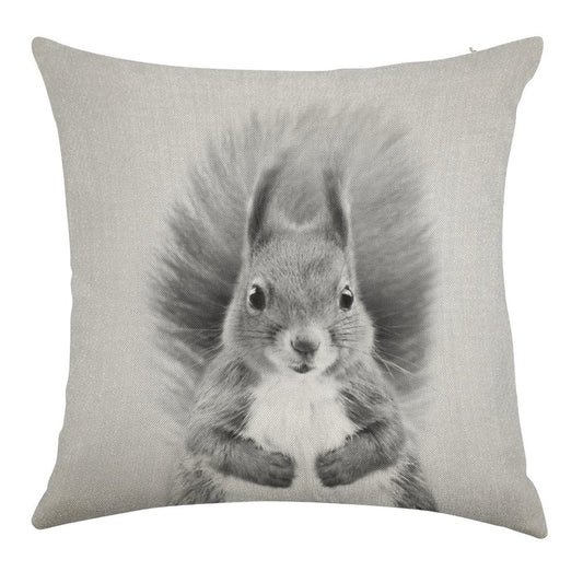 Squirrel 2 - Black & White Linen Throw Pillow Cover