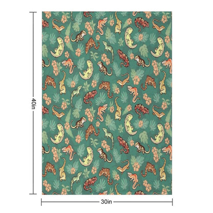 Gecko Family in Green Throw Blanket