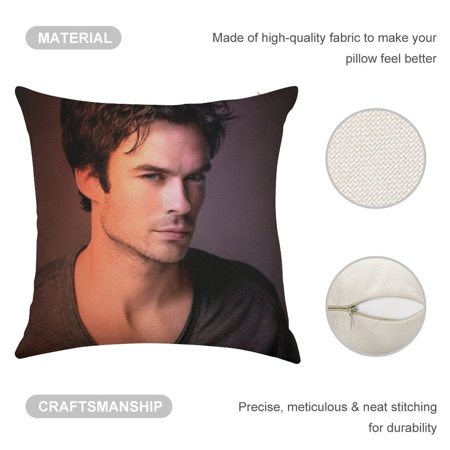 Ian Somerhalder Linen Throw Pillow Cover