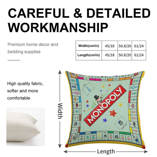 Monopoly Board Game Classic Linen Throw Pillow Cover