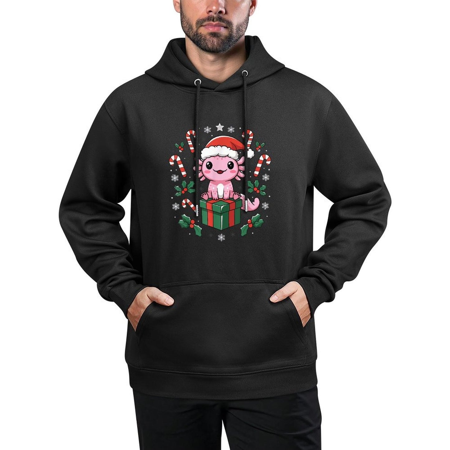 Cute Axolotl Christmas Animal Amphibian Unisex-Adults Unisex-Kids Black Small Classic Fit Axolotl Christmas Noveltys Colorfast Hoodie