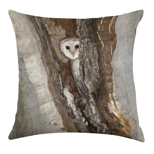 Barn Owl Peekaboo Linen Throw Pillow Cover