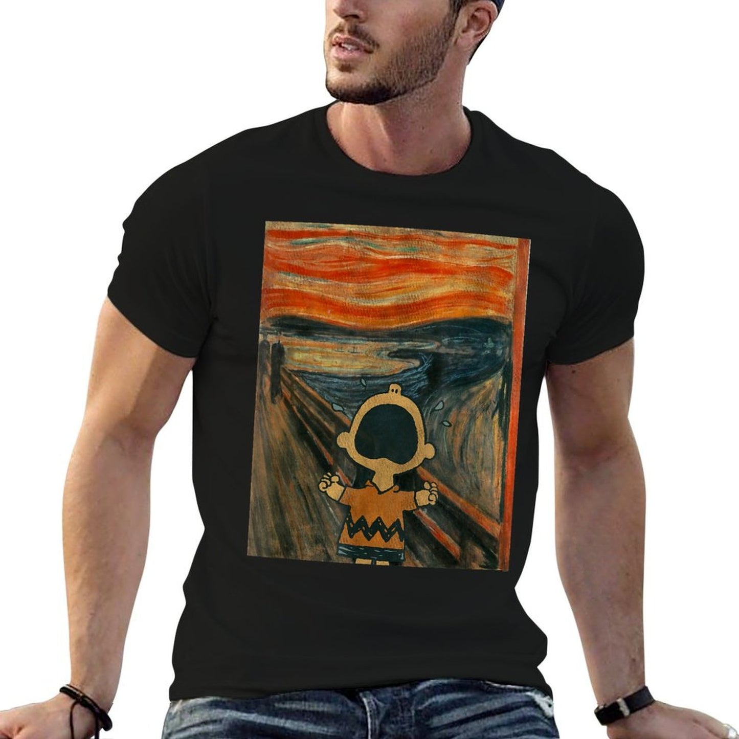 Peanuts Charlie Brown Scream Artsy  Ribbed Collar T-Shirt