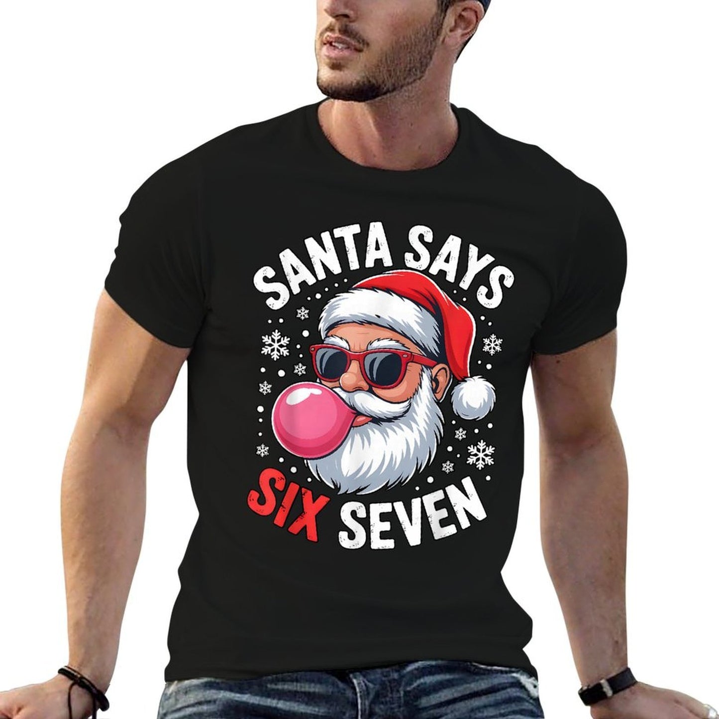Xmas Santa Says Six Seven Christmas 67 Meme Funny Boys Girls  Heathered Texture T-Shirt