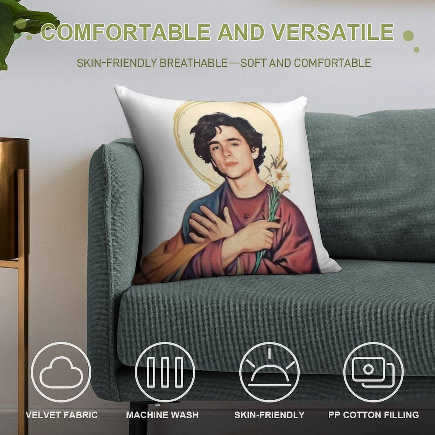 Timothee Chalamet SaintGod Sticker Soft Shrink-Resistant Throw Pillow