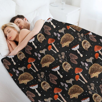 Hedgehogs And Mushrooms Throw Blanket