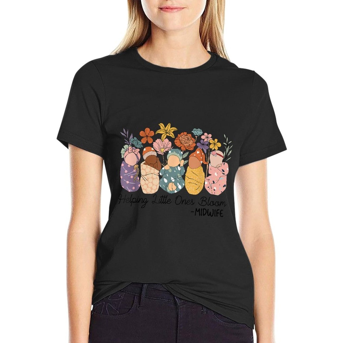 Retro Groovy Helping Little Ones Bloom Babies Flower Midwife  High-quality Stitching T-Shirt