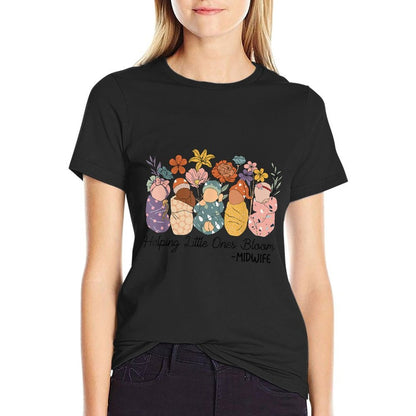 Retro Groovy Helping Little Ones Bloom Babies Flower Midwife  High-quality Stitching T-Shirt