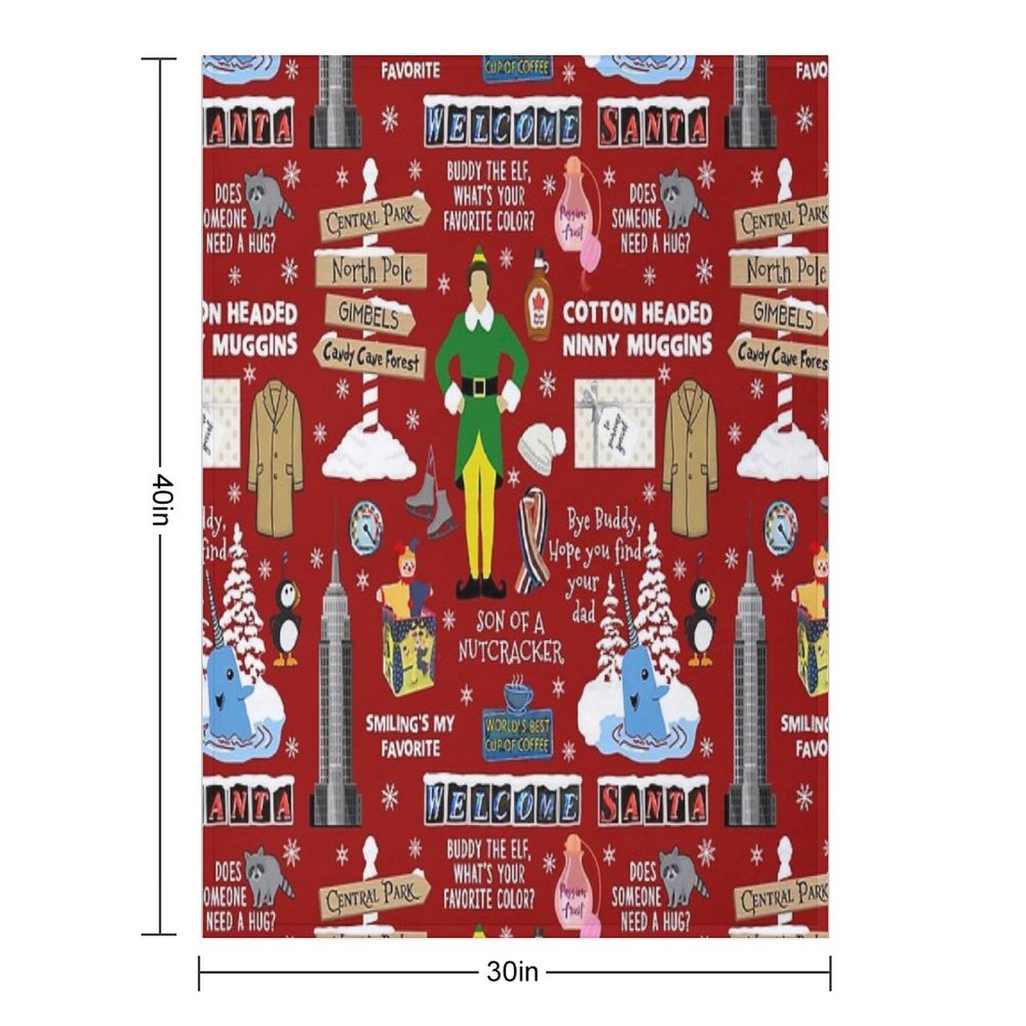 Buddy The Elf Collage, Red Background Throw Blanket