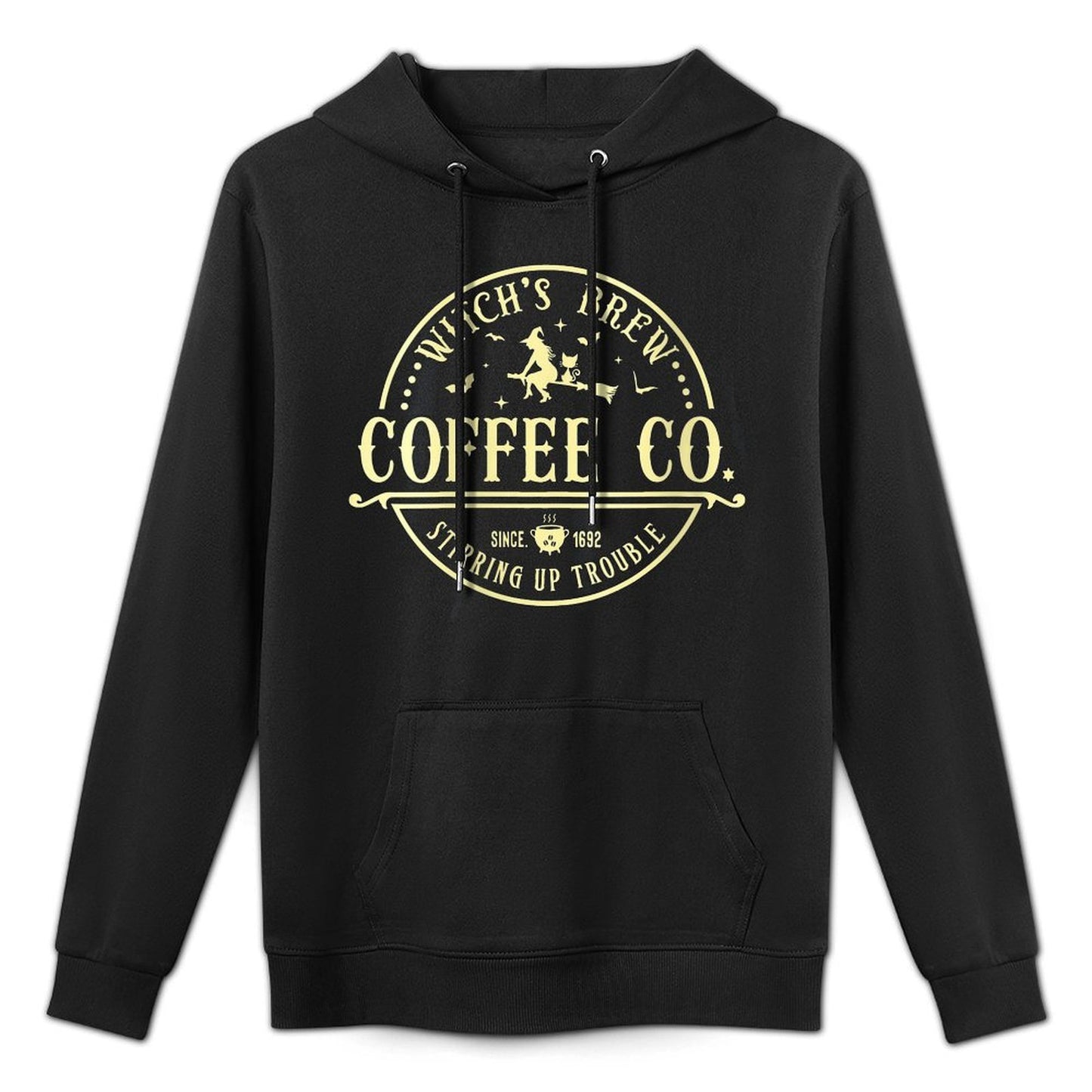 Womens Witchs Brew Coffee Co Stirring Up Trouble Funny Halloween Colorfast Hoodie