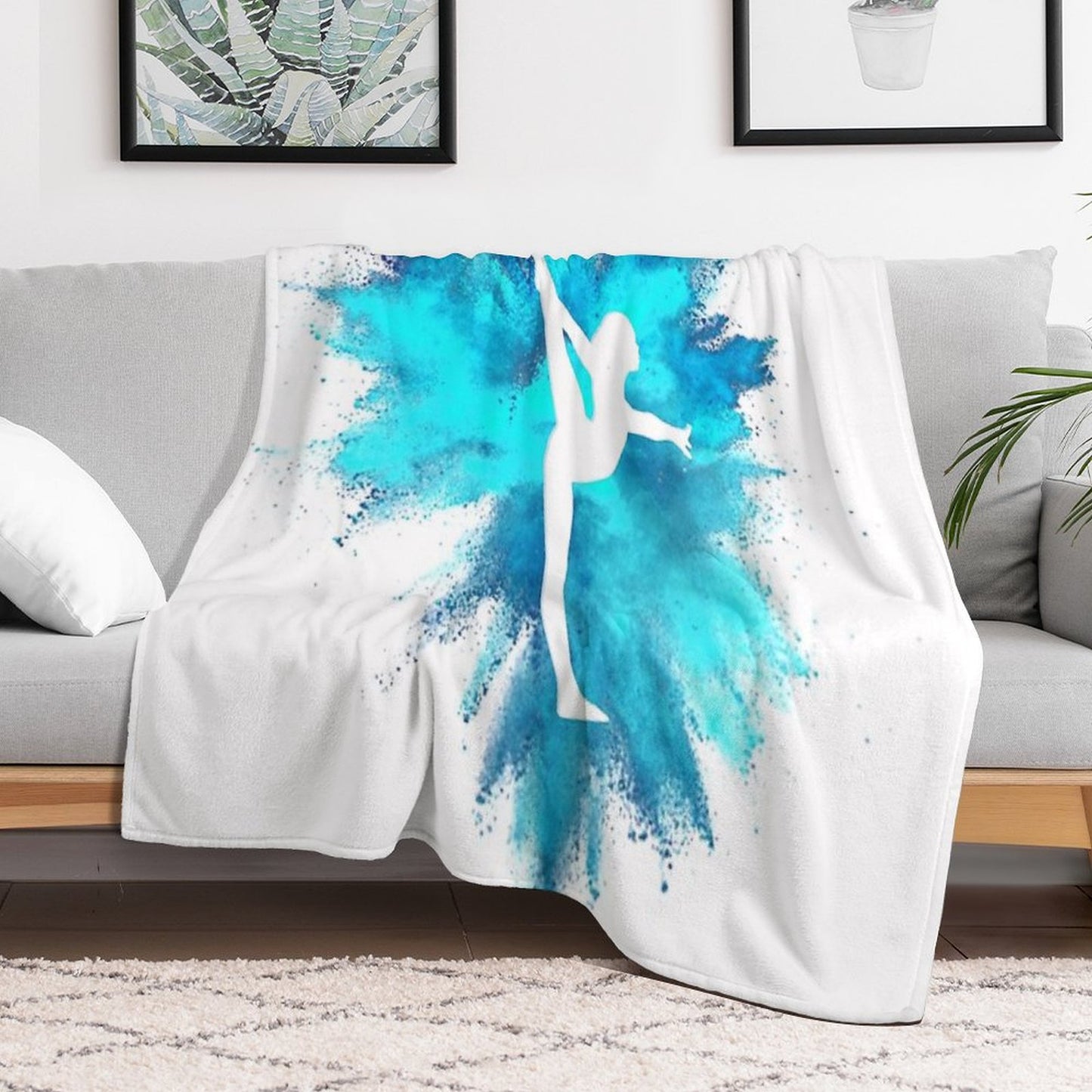 Gymnast Silhouette - Blue Explosion Throw Blanket