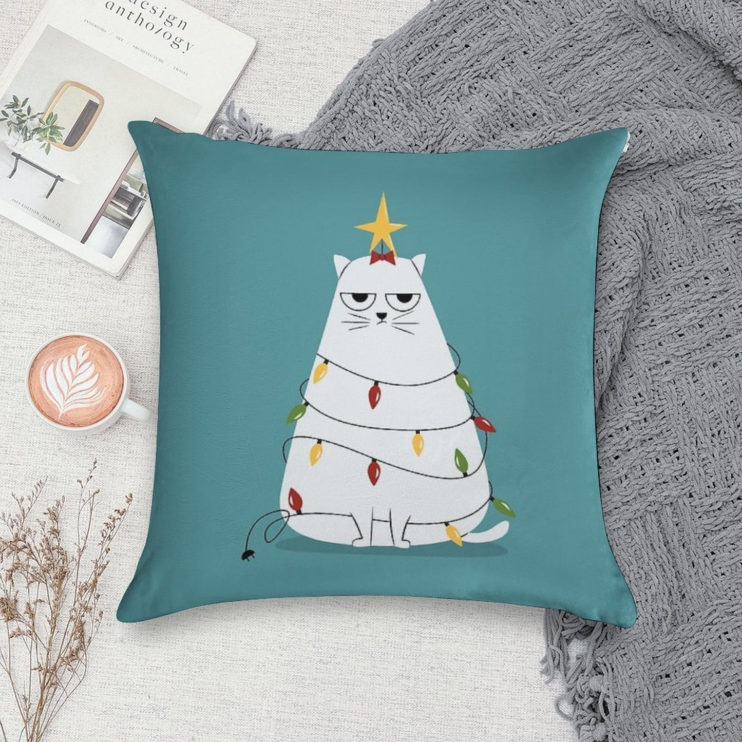 Grumpy Christmas Cat Soft Ultra-Soft Texture Throw Pillow