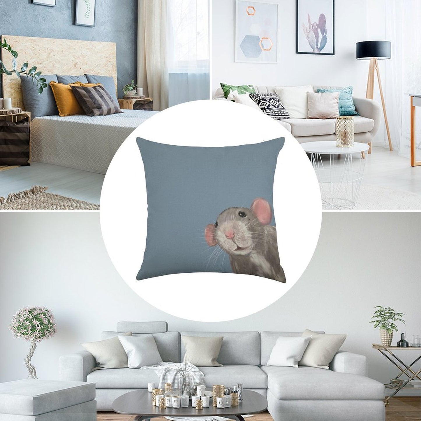 The Peeking Rat Linen Throw Pillow Cover