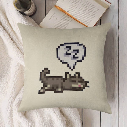 Stardew Valley Sleeping Cat Sploot Linen Throw Pillow Cover