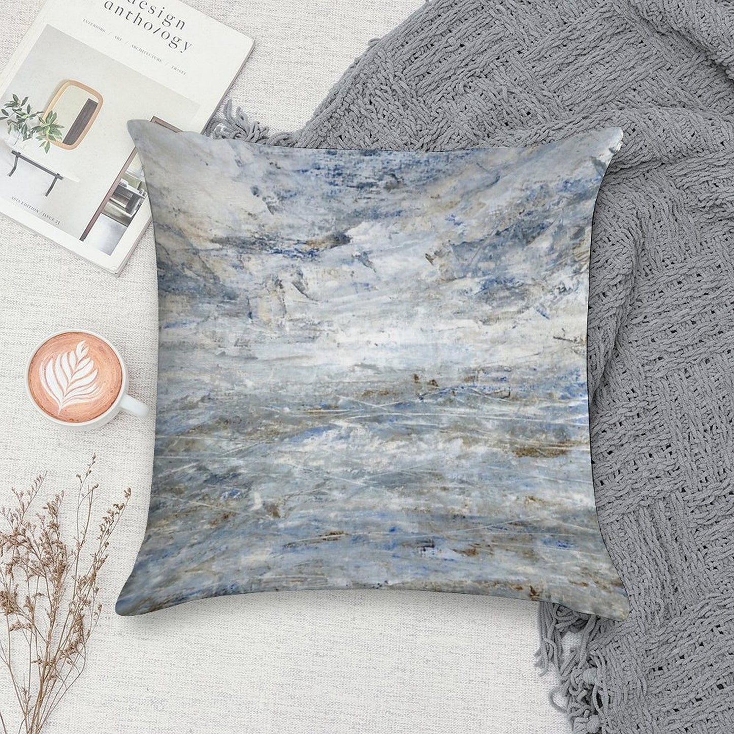 Abstract Seascape in Grey And Blue Soft Fade-Resistant Throw Pillow