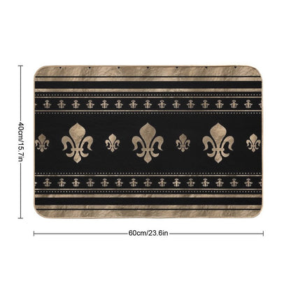 Fleur-de-lis Luxury Ornament - Black And Gold Bath Mat