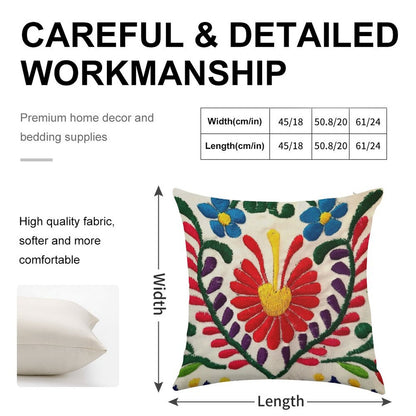 Mexican Flowers Linen Throw Pillow Cover