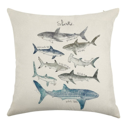 Sharks Linen Throw Pillow Cover