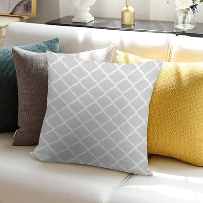 Light Grey Quatrefoil Lattice Pattern Soft Warmth Comfort Throw Pillow