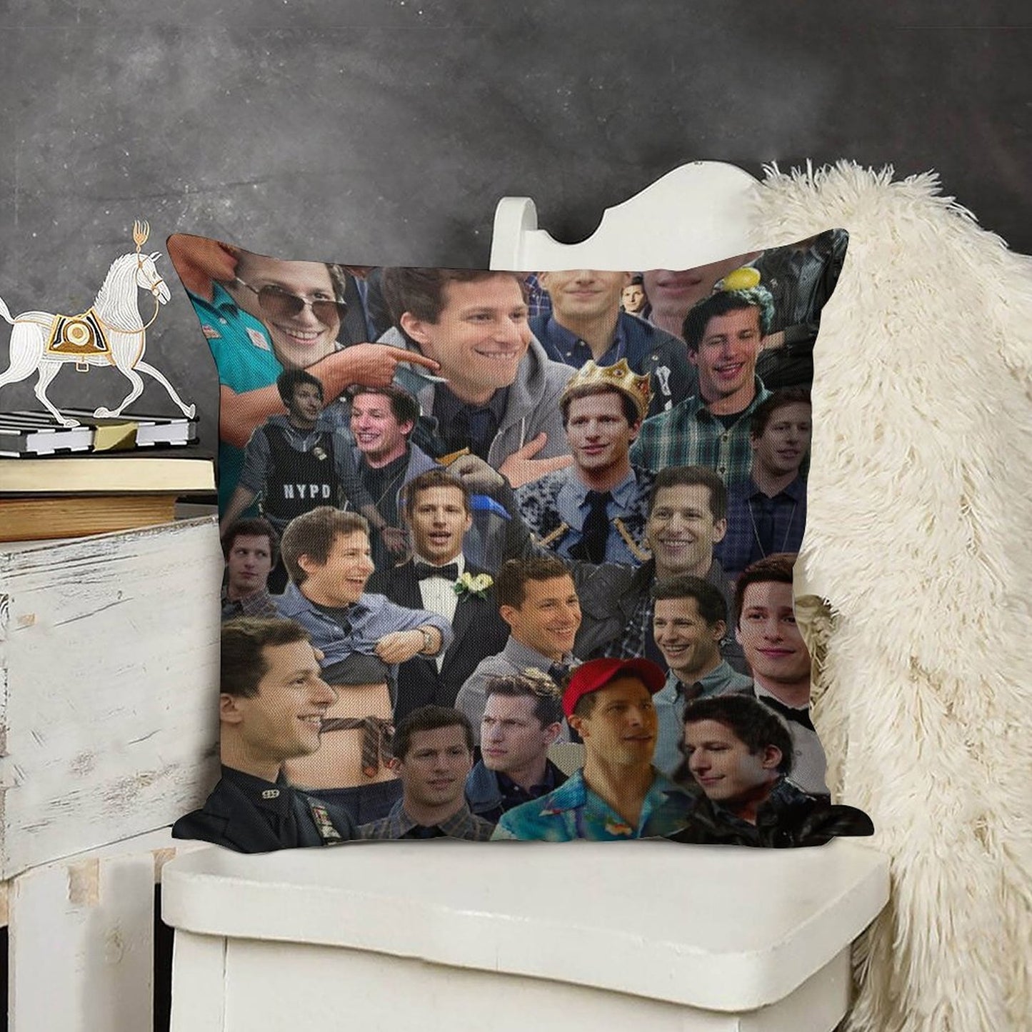 Jake Peralta Collage Linen Throw Pillow Cover
