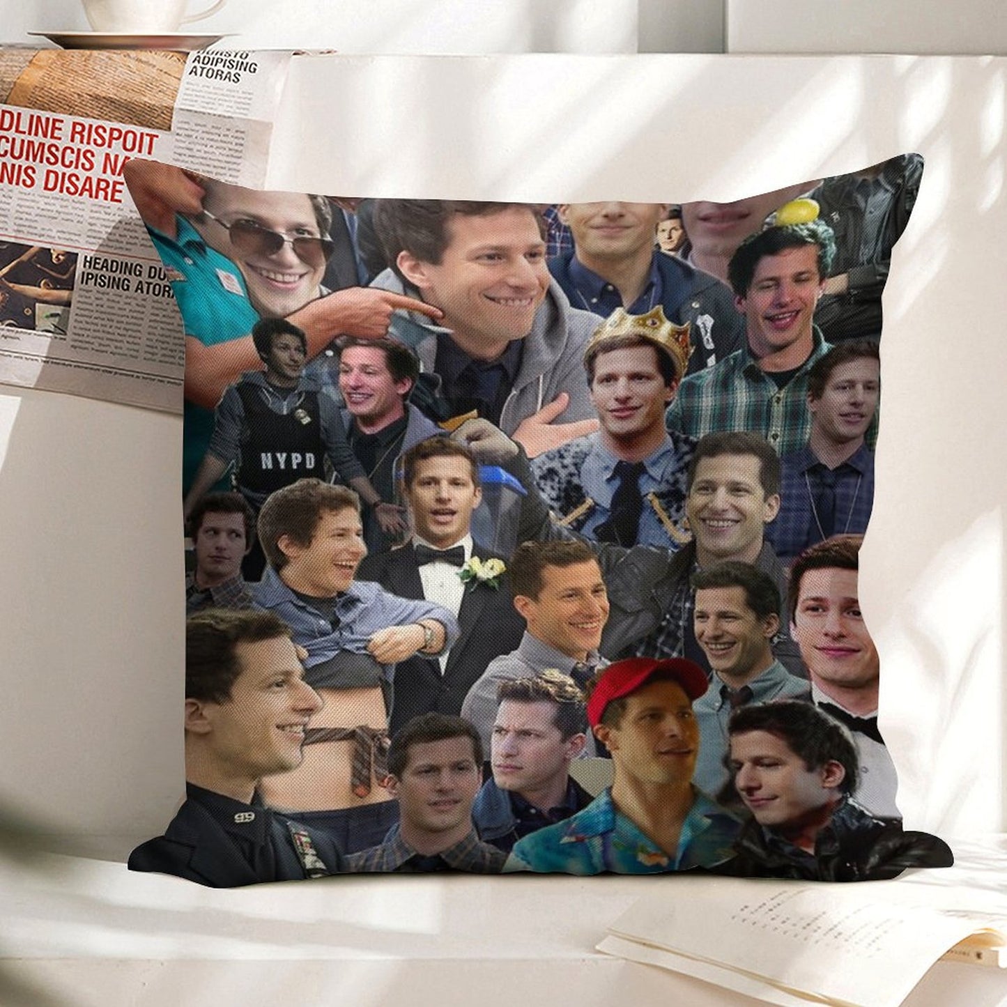 Jake Peralta Collage Linen Throw Pillow Cover