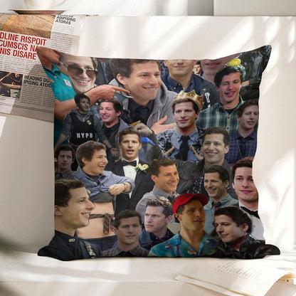 Jake Peralta Collage Linen Throw Pillow Cover