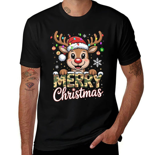 Merry Christmas Reindeer Camouflage Xmas Matching Family  Odor-resistant T-Shirt
