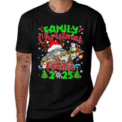 Family Cruise 2025 Reunion Matching Christmas Xmas Men Women  Ribbed Collar T-Shirt