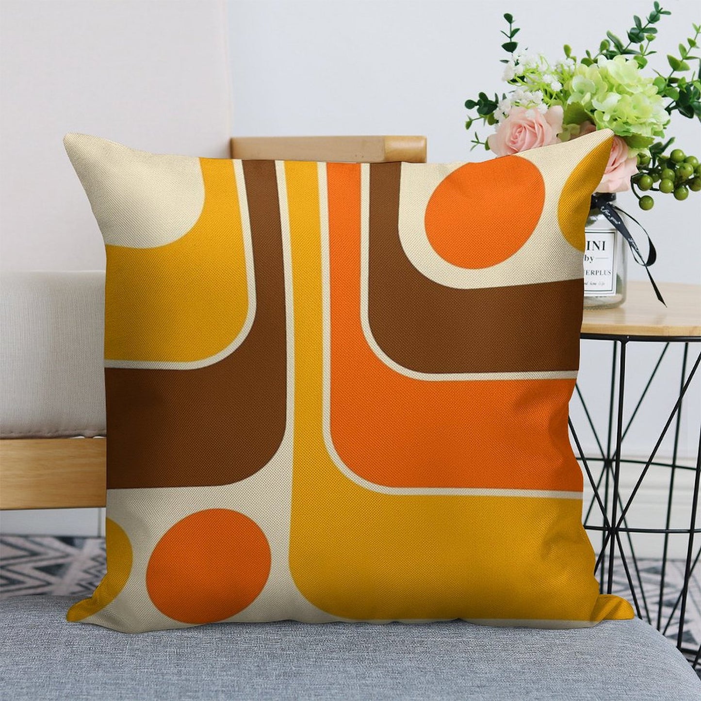 Retro Geometric Design 624 Linen Throw Pillow Cover