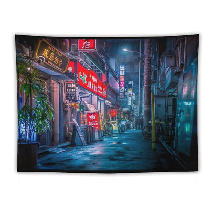 Heavy Rain Over Neo Tokyo Tapestry