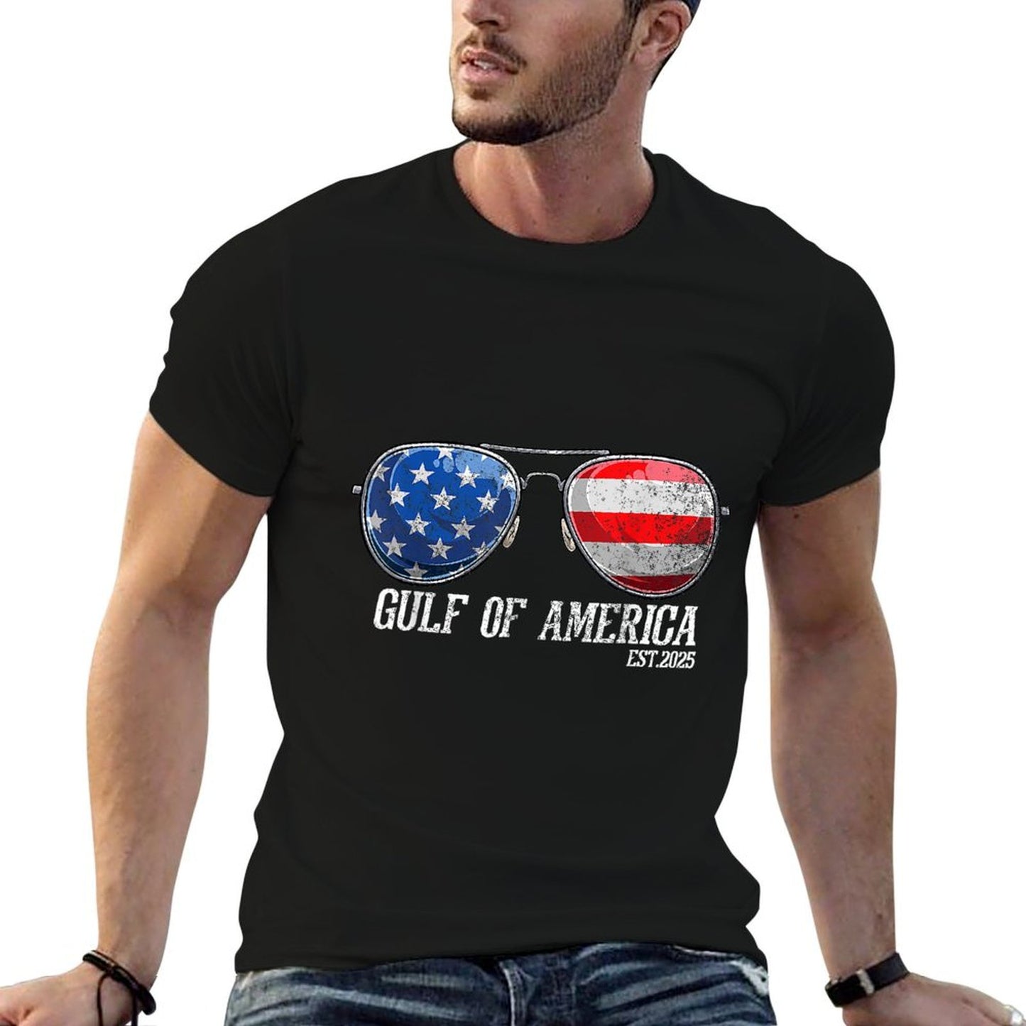 Gulf of US America Est 2025 US Flag Sunglasses T-Shirt