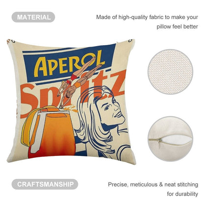 Aperol Spritz Art Print Linen Throw Pillow Cover