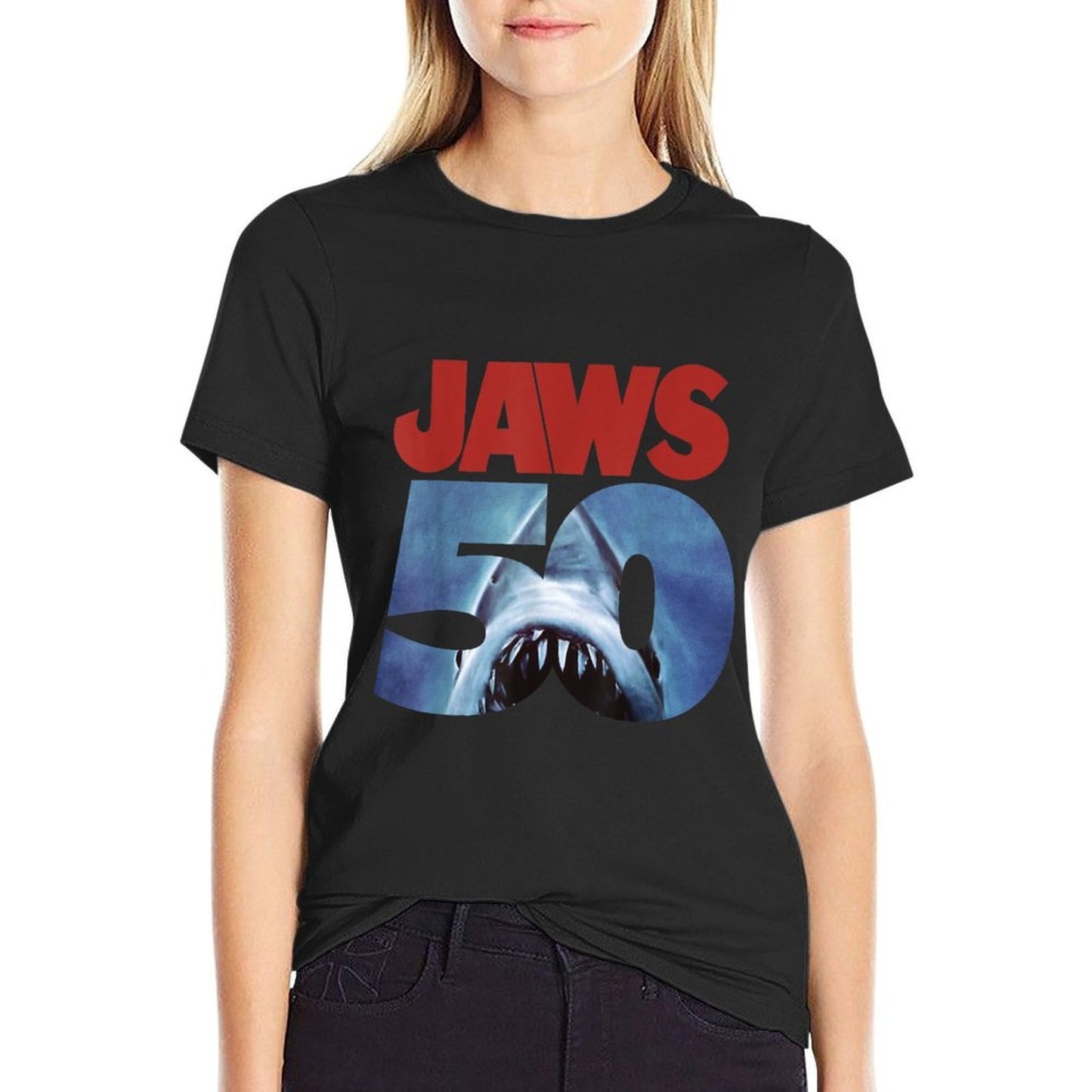 Jaws 50th Anniversary Logo Front & Back  Easy-care T-Shirt