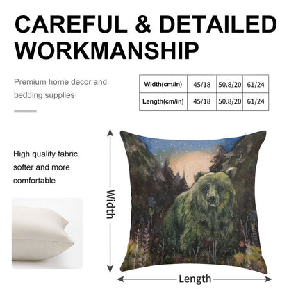 Sweet Grass Green Bear Linen Throw Pillow Cover
