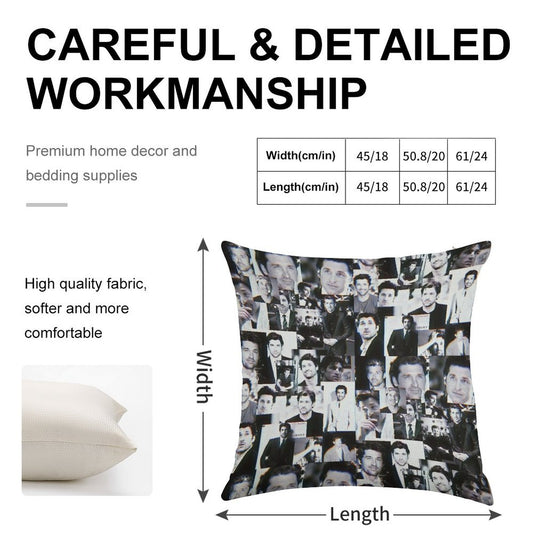 Patrick Dempsey Collage Linen Throw Pillow Cover