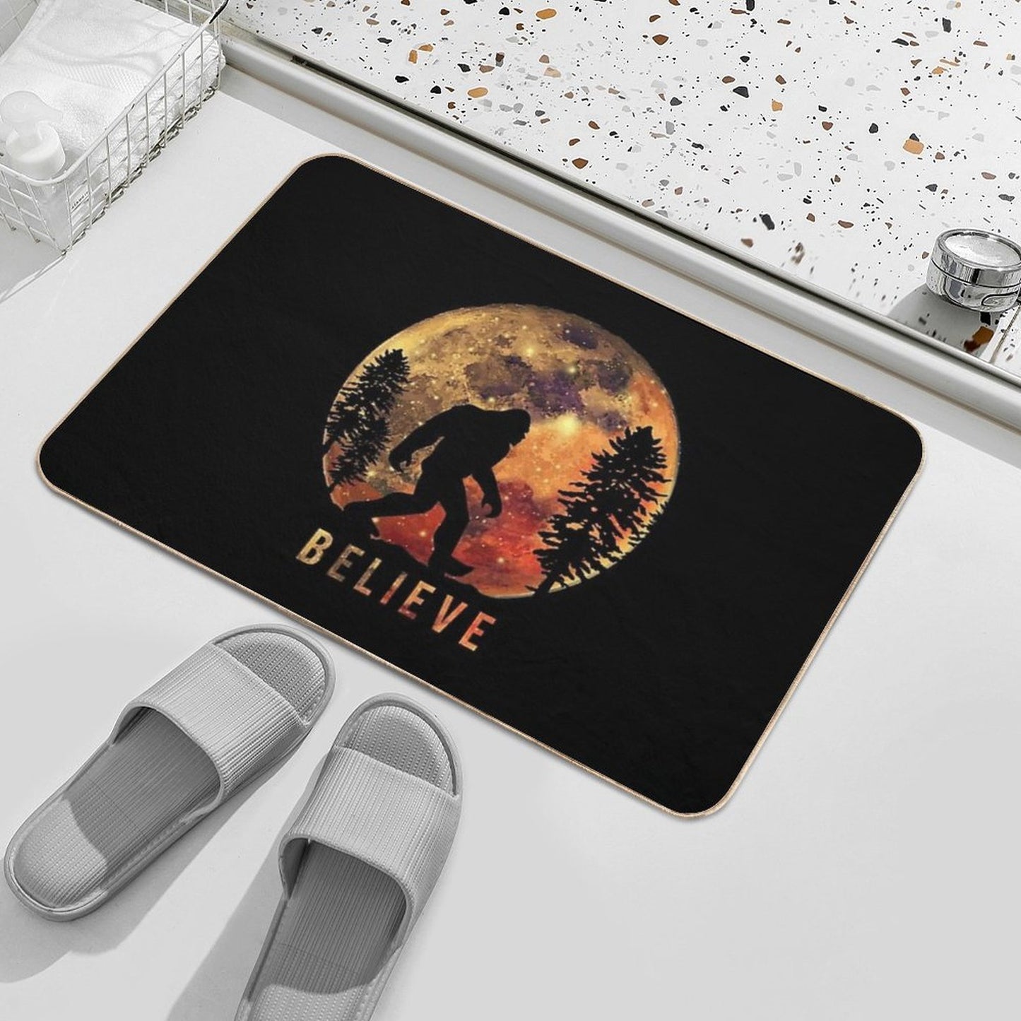 Bigfoot Sasquatch Full Moon Silhouette Believe  Dirt-Trapping Bath Mat